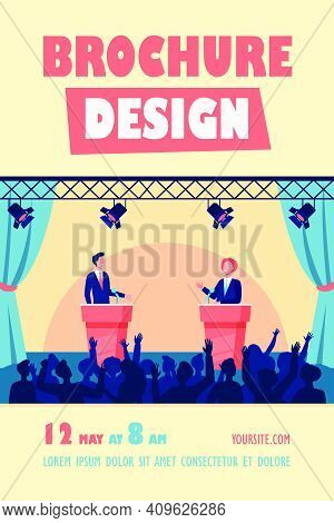 Two Politicians Taking Part In Political Debates In Front Of Audience Isolated Flat Vector Illustrat