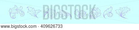 Set Of Acanthus Leaf Cartoon Icon Design Template With Various Models. Modern Vector Illustration Is