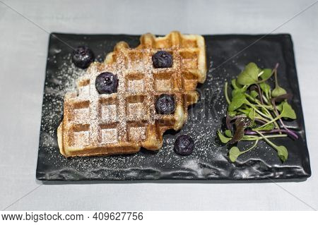 Freshly Croissant Waffle Called Croiffle. A Plain Croissant Baked In Waffle Machine.