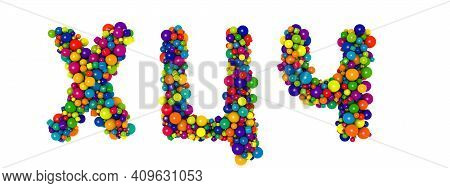 Multicolored Russian Alphabet Letters H Tz Ch. Funny 3d Illustration. Glossy Multicolored Decorative
