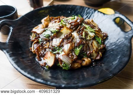 Korean Food Seafood Jajangmyeon, Black Soybean Sauce.