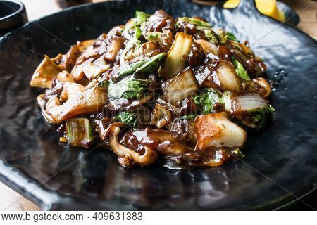 Korean Food Seafood Jajangmyeon, Black Soybean Sauce.