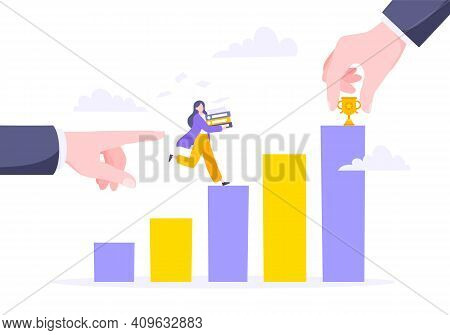 Business Mentor Helps To Improve Career And Holding Stairs Steps Vector Illustration. Mentorship, Up