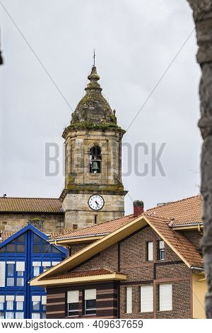 Church In Bermeo. Bermeo Is A Small Fishing Village In The Basque Country In Spain