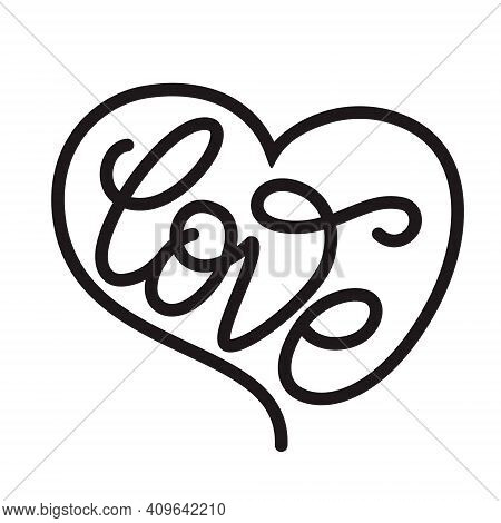 Love. Hand Lettering Wird In A Heart Shape Isolated On White Background. Vector Typography For Pins,