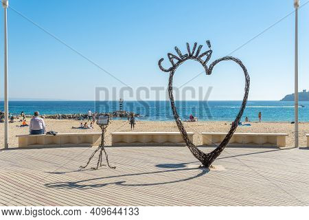 Palmanova, Spain; February 20 2021: Maritime Promenade Of The Majorcan Tourist Locality Of Palmanova