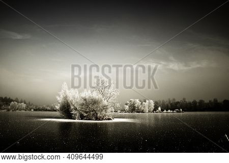 Black And White Winter Composition In High Mountain