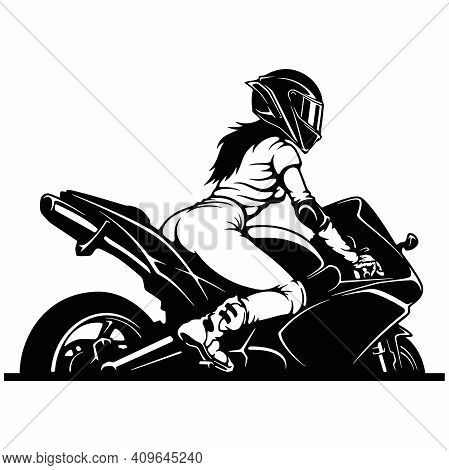 Sexy Girl And Sport Motorcycle - Superbike, Super Bike - Clipart, Vector Silhouette