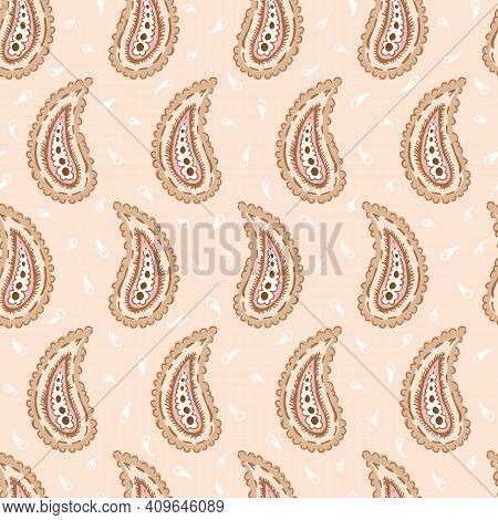 Hand-drawn Artistic Pastel Pink Paisley Vector Seamless Pattern. Boho Traditional Ethnic Fashion Sha
