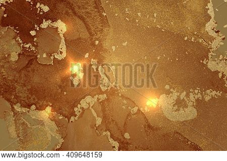 Fortuna Gold And Orange Abstract Marble Pattern With Sparkles