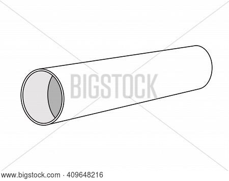 Steel Or Aluminum Pipe In Perspective. 
Large-diameter Sewer Water Pipe. 
Vector Industrial Illustra