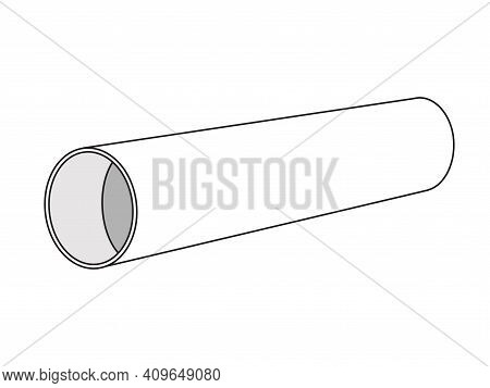 Steel Or Aluminum Pipe In Perspective. 
Large-diameter Sewer Water Pipe. 
Vector Industrial Illustra