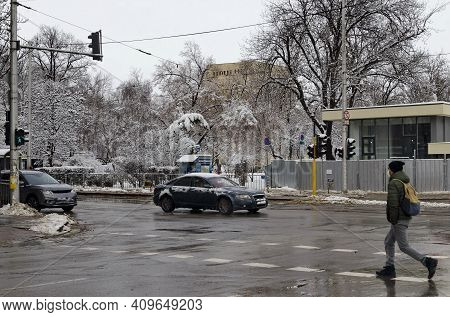 Sofia, Bulgaria - January 27, 2021: The Crossroads In Oborishte District On A Clear Winter Day, Sofi