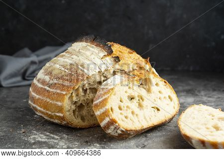 Sourdough Rustic Homemade Healthy Bread. Traditional Bread, Home Baking.