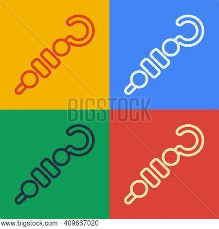 Pop Art Line Grilled Shish Kebab On Skewer Stick Icon Isolated On Color Background. Meat Kebab On Sk