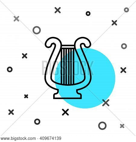 Black Line Ancient Greek Lyre Icon Isolated On White Background. Classical Music Instrument, Orhestr