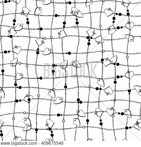 Vector Pattern With Beads And Clothespins. Cellular Background