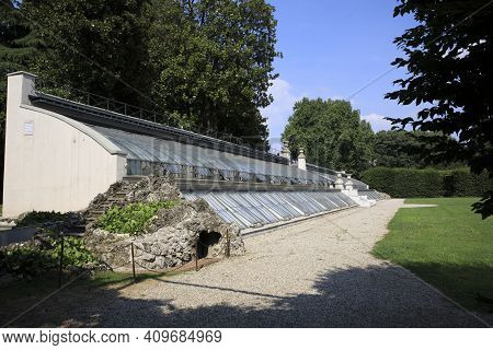 Lainate (mi), Italy - June 16, 2018: Greenhouse In Villa Litta Borromeo Visconti, Lainate, Milan, Lo