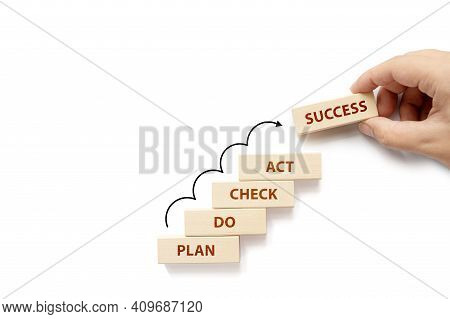 Cubes Dice Wooden Block With Text Plan, Do, Check, Act - Pdca Concept