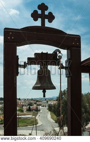 Traditional Bell Tower In Greek Orthodox Panagia Chrysospiliotissa Cave Churge In Cyprus, Vertical O