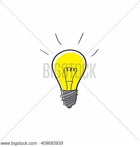 Cartoon Image Of A Light Bulb. Symbol Of Idea And Invention.