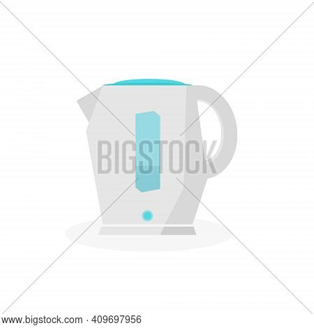 Futuristic Grey Electric Kettle With Glass And Power-on Display. Flat Vector Illustration