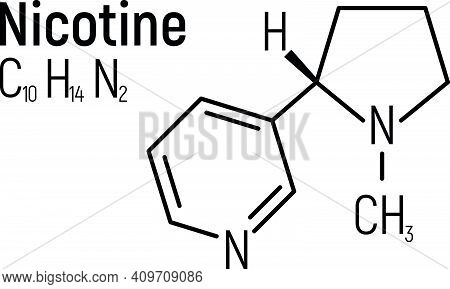 Nicotine Concept Chemical Formula Icon Label, Text Font Vector Illustration, Isolated On White. Peri