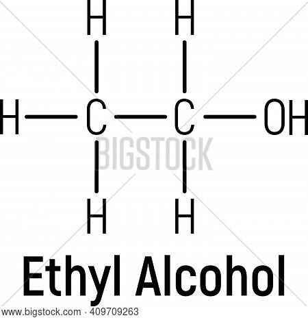 Ethyl Spirit Alcohol Concept Chemical Formula Icon Label, Text Font Vector Illustration, Isolated On