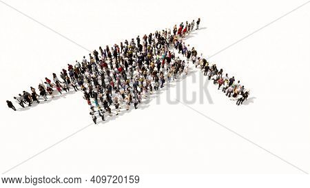 Concept conceptual large gathering of people forming the image of the traditional graduate cap on white background. A 3d illustration metaphor for academic achievement, succes and a future professiona