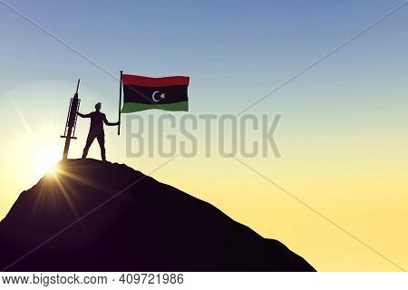 Libya Vaccine. Silhouette Of Person With Flag And Syringe. 3d Rendering