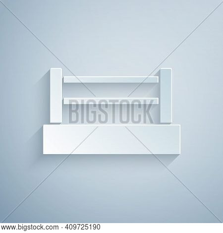 Paper Cut Boxing Ring Icon Isolated On Grey Background. Paper Art Style. Vector