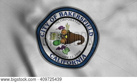 Flag Of Bakersfield City, California, United States Of America. 3d Illustration.