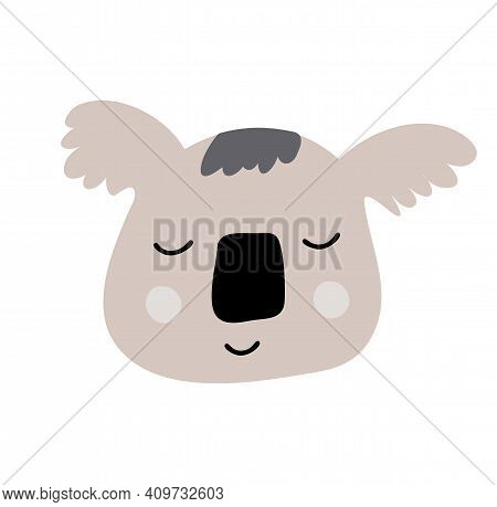 Cute Vector Hand Drawn Scandinavian Coala Face. Childish Print For Nursery, Kids Apparel, Baby Poste