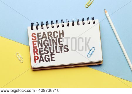 Marketing Buzzword Serp. Term Search Engine Results Page On Notepad.