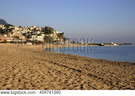 Numana (an), Italy - January 1, 2019:  Numana Beach, Riviera Del Conero, Adriatic Sea, Numana, Ancon