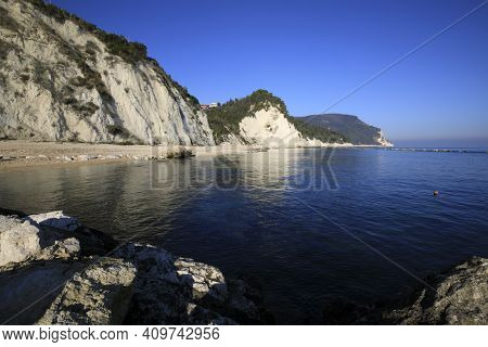 Numana (an), Italy - January 1, 2019: View From Numana Beach, Riviera Del Conero, Adriatic Sea, Numa