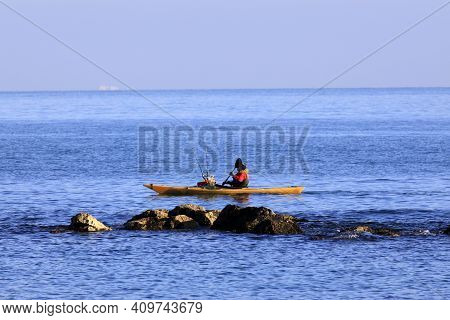 Numana (an), Italy - January 1, 2019: A Paddle At Numana Beach, Riviera Del Conero, Adriatic Sea, Nu