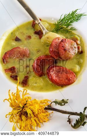 Creamy Potato Bacon And Sausage Soup Also Called Kartoffelsuppe