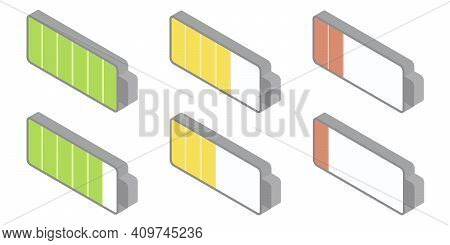 Battery Charge Set Icons Vector Isometric Right View