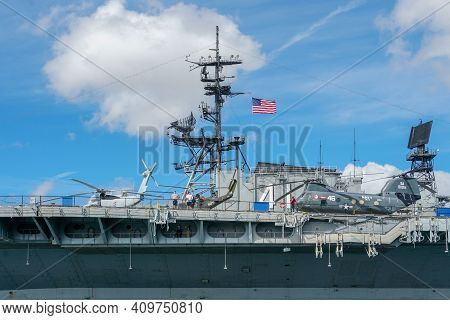 Uss Midway Museum, Historical Naval Aircraft Carrier Museum In Downtown San Diego, California. Aircr