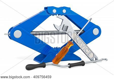 Service And Repair Of Screwjack, 3d Rendering Isolated On White Background