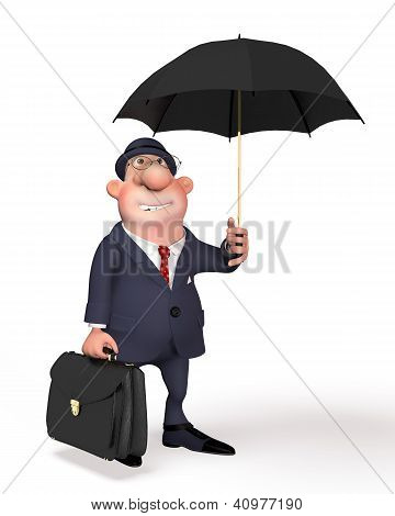 der GeschÃ¤ftsmann auf der StraÃŸe unter einem Dach.