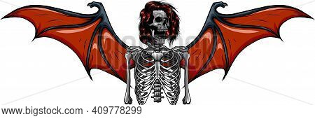 Human Skeleton With Bat Wings Vector Illustration