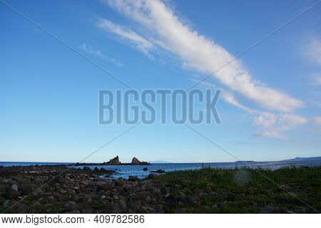 Japan Kanagawa Manazuru Cape. Coast Of Lava Made Of Old Volcanic Eruption.