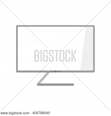 A Minimalistic Computer Monitor On A Curved Stand. The Monitor Is Gray. Flat Vector Illustration