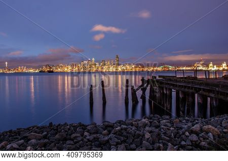Seattle Blue Hour Skyline Cityscape Landscape Seascape
