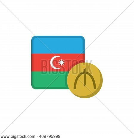 Azerbaijan Manat And Flag Flat Icon, Vector Sign, Azerbaijan Currency With Flag Colorful Pictogram I