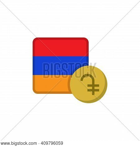 Armenia Money And Flag Flat Icon, Vector Sign, Dram Currency With Flag Colorful Pictogram Isolated O