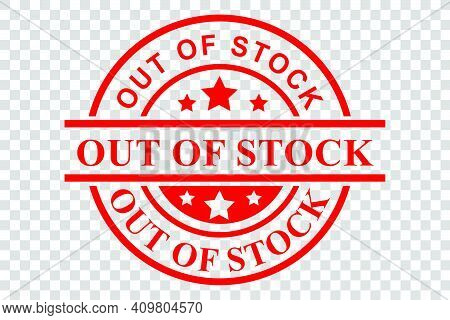 Vector Of Circle Red Rubber Stamp, Out Of Stock, At Transparent Effect Background