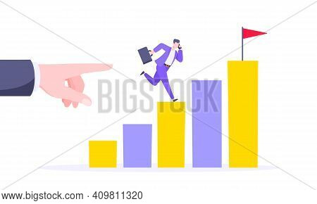 Business Mentor Helps To Improve Career And Holding Stairs Steps Vector Illustration. Mentorship, Up